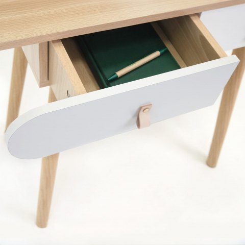 Masa de machiaj din lemn cu oglindă LED, 120x80x40 cm, picioare din lemn de fag [4]