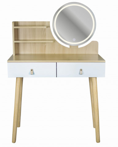 Masă de machiaj SCANDI cu oglindă LED rotundă 40 cm, albă/buc, 122x80x40 cm, MDF [0]