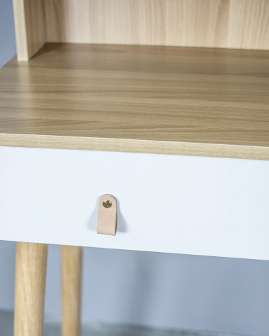 Masă de machiaj SCANDI cu oglindă LED rotundă 40 cm, albă/buc, 122x80x40 cm, MDF [4]