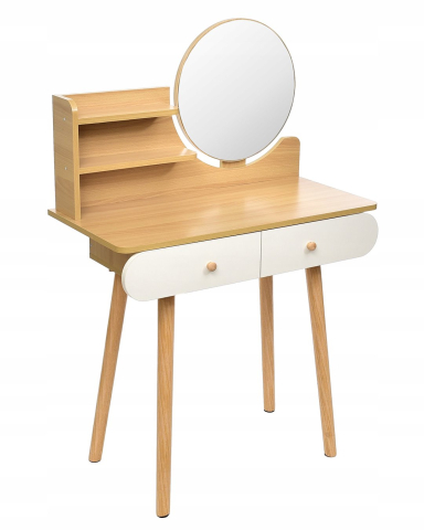 Mobilier - Masă de toaletă Scandi cu oglindă rotundă 40 cm, Oak Artisan/Alb – stil nordic și funcționalitate pentru dormitor
