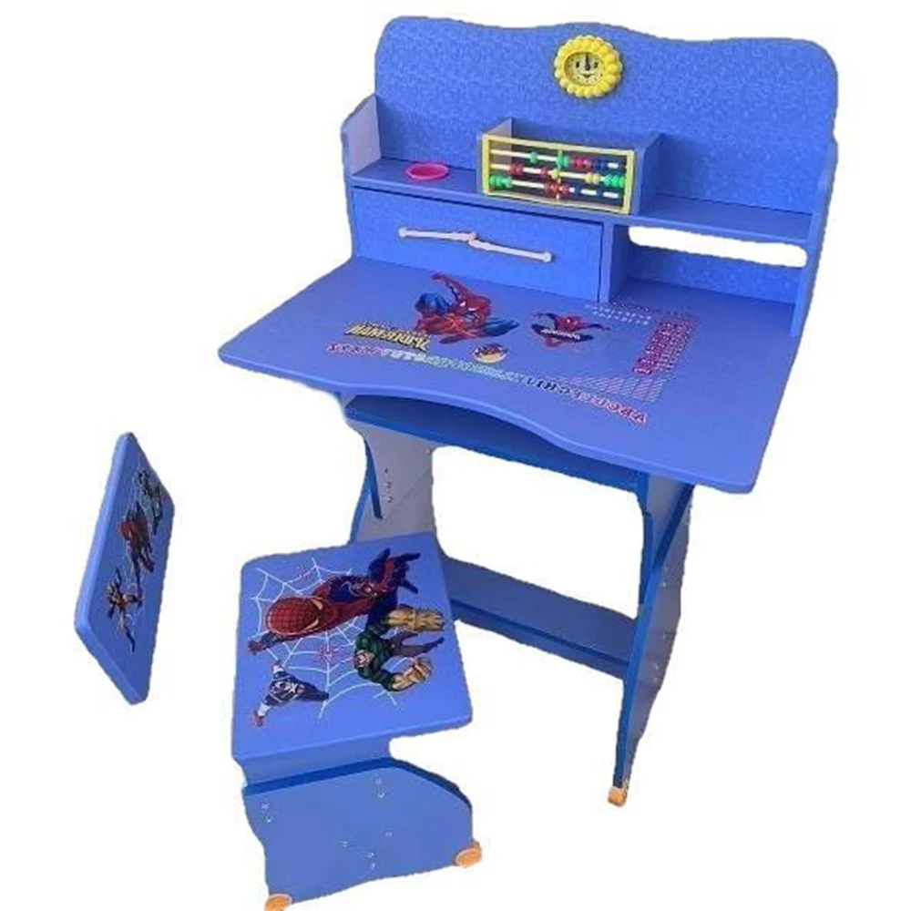 Mese in set cu scaune - Masă pentru studiu albastră cu picioare din lemn