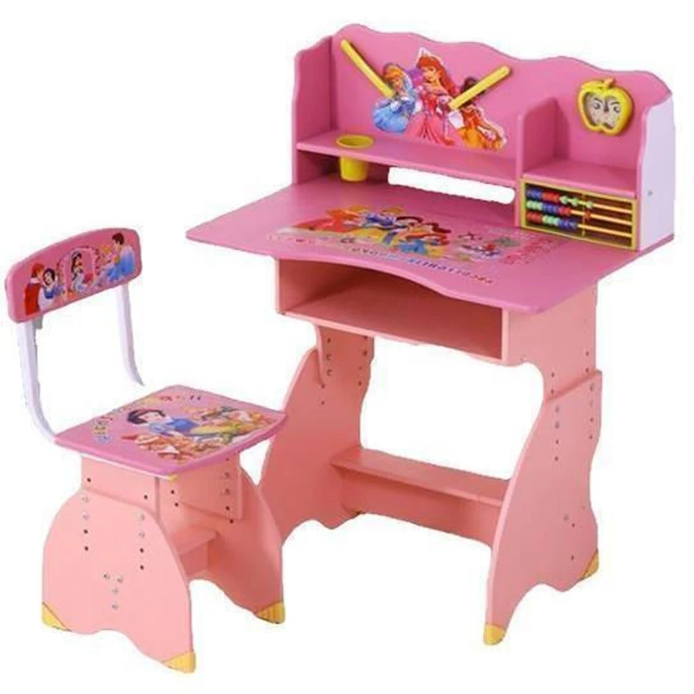 Mese in set cu scaune - Masă pentru studiu roz cu picioare din lemn