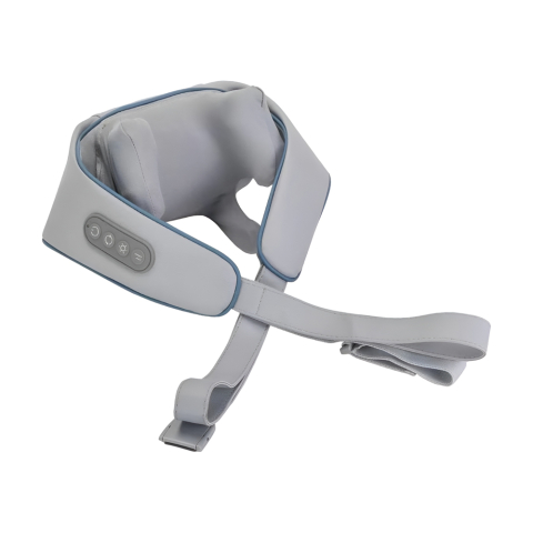 Массажёры - Электрический массажер для шеи с функцией нагрева и 6 насадками – сине-серый