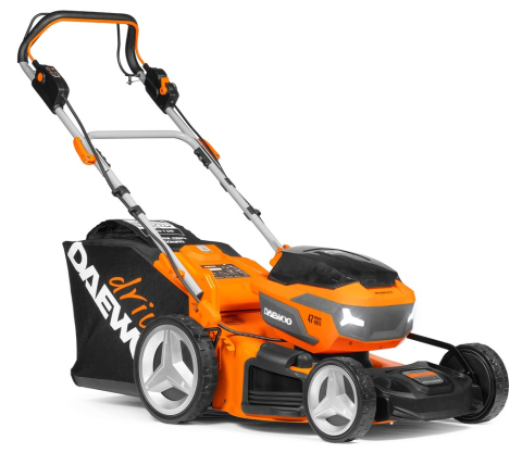 Masini de tuns gazonul cu acumulator - Mașină de tuns gazonul cu acumulator DAEWOO DLM 5042Li-S SET (2×21V, 2×5Ah, Motor Brushless 1300W, 47 cm, Autopropulsată, Coș 65L)