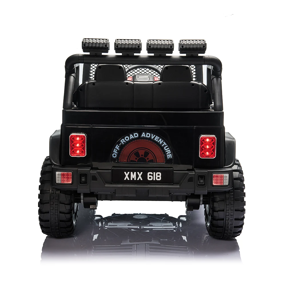Детский двухместный электромобиль внедорожник Jeep 4x4 (Батарея 12V 10Ah, 4 мотора 45W, 2 места Эко-кожа, EVA колеса, Пульт ДУ, Черный) [6]