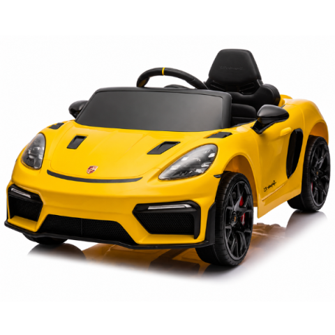 Vehicule cu acumulatori - Mașinuță electrică licențiată Porsche 718 Spyder RS pentru copii (12V7Ah, 2x25W, EVA, Piele, Galbenă)