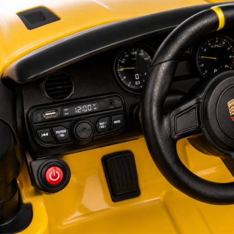 Mașinuță electrică licențiată Porsche 718 Spyder RS pentru copii (12V7Ah, 2x25W, EVA, Piele, Galbenă) [6]