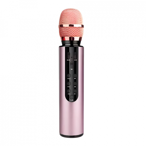 Electronice - Microfon karaoke wireless WOO M6, 10W, Roz