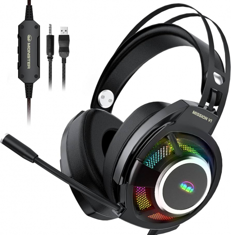 On/Over Ear - Monster Gaming Headset USB RGB Mission V1, Black