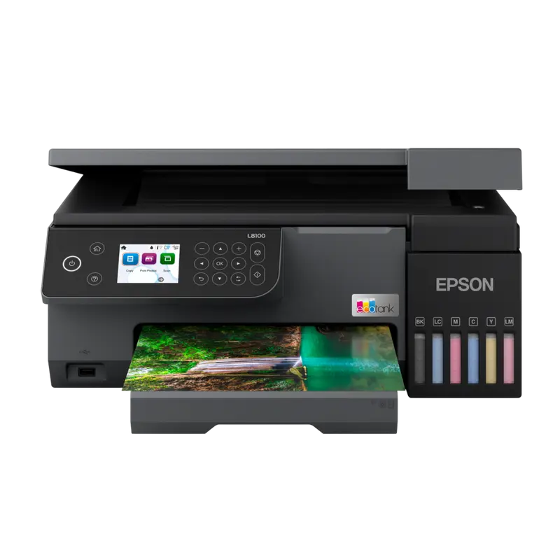 Электроника - Фото-МФУ Epson EcoTank L8100 Color A4 (Печать, Копирование, Сканирование, 6 Цветов, Wi-Fi Direct, Сенсорный экран 6.1 см, Черный)