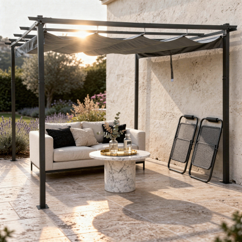 Pergolă cu acoperiș retractabil 3x4 m Gri – confort, umbră și stil pentru grădina ta [2]
