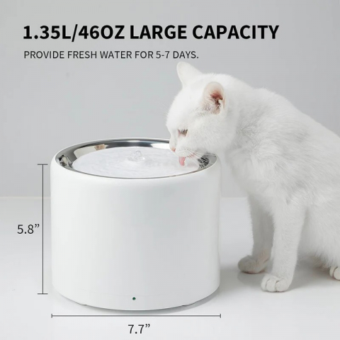 Petkit Eversweet 3Pro Smart Pet Drinking Fountain, Capacity 1.35L, 304 Stainless Steel, Multi-layer filtration system, Wireless Pump Design, PETKIT APP via bluetooth, Smart & Normal & DND Mode, Silent Pump 25dB, Product Size: 195*195*148mm, white [1]
