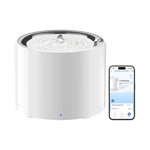 Produse pentru animale - Petkit Eversweet 3Pro Smart Pet Drinking Fountain, Capacity 1.35L, 304 Stainless Steel, Multi-layer filtration system, Wireless Pump Design, PETKIT APP via bluetooth, Smart & Normal & DND Mode, Silent Pump 25dB, Product Size: 195*195*148mm, white