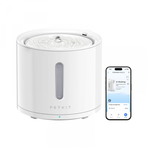 Produse pentru animale - Petkit Eversweet SOLO 2 Smart Pet Drinking Fountain, Capacity 2L, Wireless Pump Design, PETKIT APP via bluetooth, Silent Pump 25dB, Product Size: 185*185*164mm, white