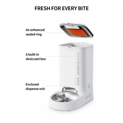 Petkit Fresh Element SOLO Smart Pet Feeder, Wi-Fi and Bluetooth connection, 304 stainless steel, Capacity: 3L, Normal dry food, freeze dried food, App control, Dual-power system, Size 316*167*296mm, white [1]