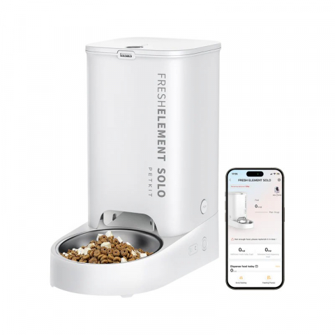 Produse pentru animale - Petkit Fresh Element SOLO Smart Pet Feeder, Wi-Fi and Bluetooth connection, 304 stainless steel, Capacity: 3L, Normal dry food, freeze dried food, App control, Dual-power system, Size 316*167*296mm, white