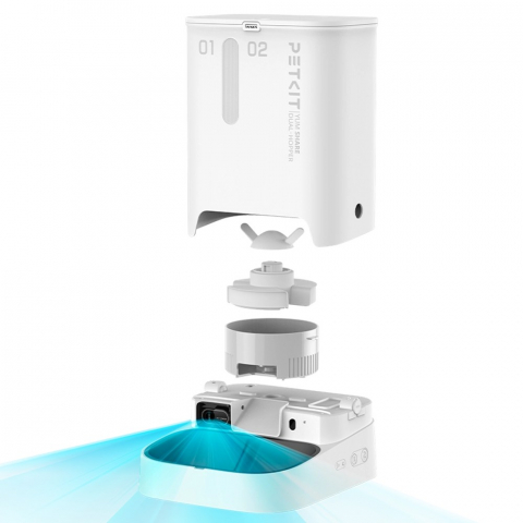 Petkit YumShare Dual-hopper Smart Pet Feeder with camera, Wi-Fi and Bluetooth connection, 304 stainless steel, Capacity: 5L(2.5kg), Personlized Meal Call/Voice Call, Normal dry food, freeze dried food, App control, Emergency Power Supply 60 days, Size 362*263*247mm, white [3]