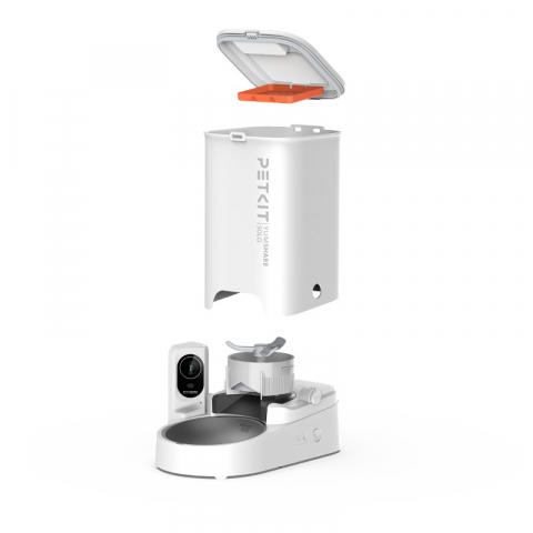 Petkit YumShare SOLO Smart Pet Feeder with camera, Wi-Fi and Bluetooth connection, 304 stainless steel, Capacity: 3L(1.33kg), Personlized Meal Call/Voice Call, Normal dry food, freeze dried food, App control, Emergency Power Supply 14 days, Size 316*186*296mm, white [3]