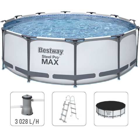 Bestway Piscină STEEL PRO MAX 396x122 cm, 12690L, cadru metalic, cu pompă, scară și prelată [1]