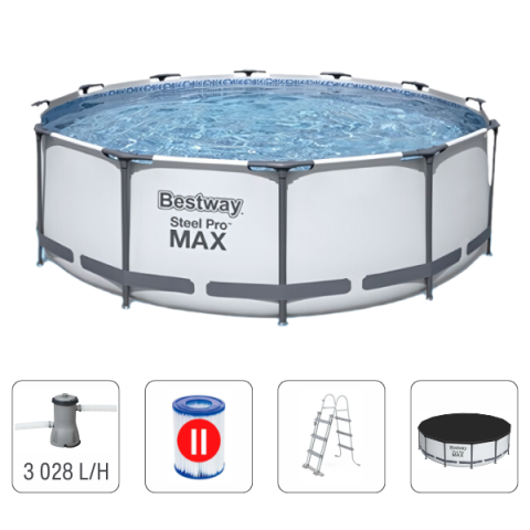 Sport și Agrement - Bestway Piscină STEEL PRO MAX 396x122 cm, 12690L, cadru metalic, cu pompă, scară și prelată