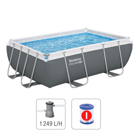 Бассейны с металлическим каркасом - Бассейн Bestway Power Steel 282x196x84 см – 3662 л, с металлическим каркасом, насосом 1249 л/ч и дозатором