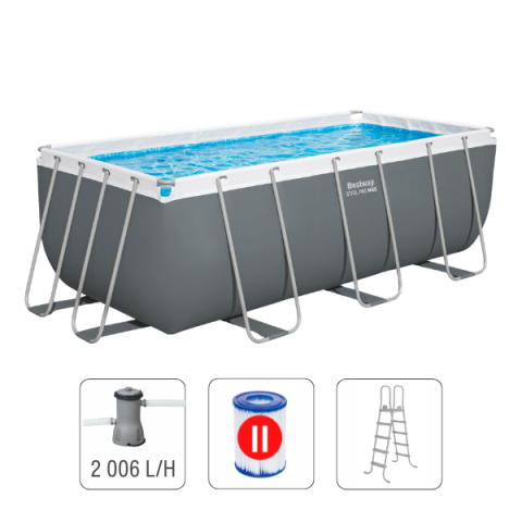 Piscine cu cadru metalic - Piscină Bestway Power Steel 412x201x122 cm – 8124L, cadru metalic + pompă cu filtru și accesorii