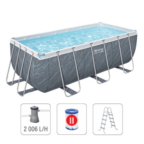 Piscine cu cadru metalic - Piscină Bestway Power Steel Rotang 412x201x122 cm – 8124L, cadru metalic + pompă filtrare și accesorii