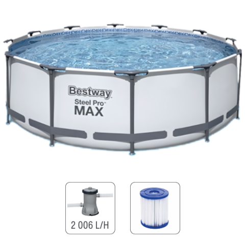 Бассейны с металлическим каркасом - Бассейн Bestway Steel Pro MAX 366x100 см, 9150 л, металлический каркас, с насосом для фильтрации
