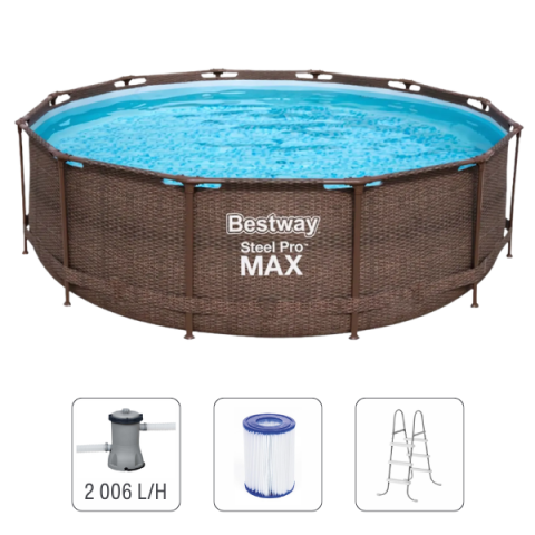 Piscine cu cadru metalic - Bestway Piscină Steel Pro MAX Rattan 366x100 cm, 9150L, cadru metalic, cu pompă și scară