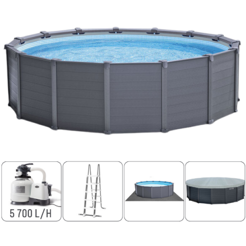 Piscine cu cadru metalic - Piscină GRAPHITE GRAY PANEL 478x124 cm, 16805 L, cadru metalic