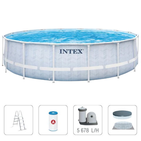 Piscine cu cadru metalic - Piscină INTEX Chevron Prism Frame Premium 488x122 cm – Design elegant și rezistență superioară pentru vara ta perfectă