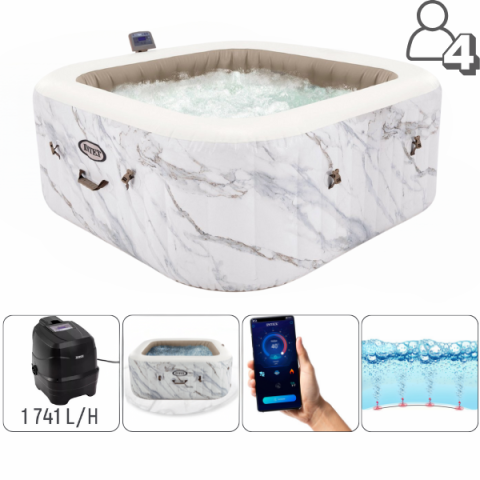 Jacuzzi - Piscină INTEX Jacuzzi SPA gonflabil „Calacatta Dual Zone Deluxe” 175×71 cm, 795 L, 4 persoane – Relaxare de lux cu hidromasaj și design elegant!