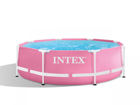 Бассейны с металлическим каркасом - Бассейн INTEX Pink Metal Frame 244x76 см – Компактный, элегантный и прочный