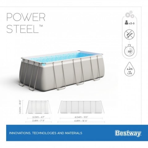 Piscină Bestway Power Steel 404x201x100 cm – 6478L, cadru metalic + pompă 2006 l/oră, scară și dozator [4]