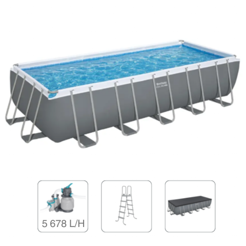 Piscină dreptunghiulară Bestway Power Steel 640x274x132 cm – 19281L, cu pompă, husă și scară incluse [14]