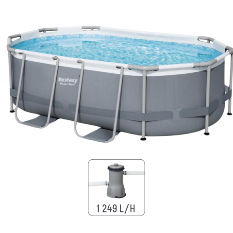 Bestway Piscină Power Steel Oval 305x200x84cm, 3668L, cu cadru metalic și pompă 1249 l/h [1]