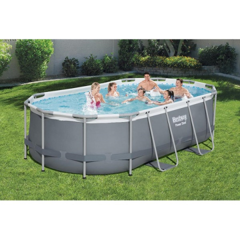 Bestway Piscină Power Steel Oval 427x250x100 cm, 7250L, cu cadru metalic + pompă 2006 L/oră, scară [1]