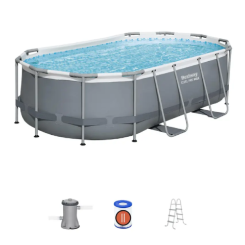 Bestway Piscină Power Steel Oval 427x250x100 cm, 7250L, cu cadru metalic + pompă 2006 L/oră, scară [13]