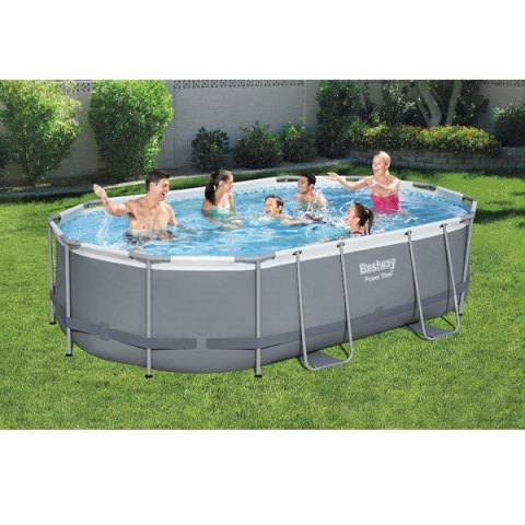 Bestway Piscină Power Steel Oval 488x305x107 cm, 10949L, cu cadru metalic + pompă 3028 L/oră, husă, scară, dozator – model 5614V [8]