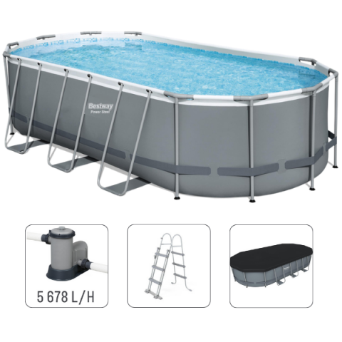 Piscină Bestway Power Steel Oval 549x274x122 cm – 13430L, cu pompă 5678 l/h, scară, husă, dozator, cadru metalic [0]