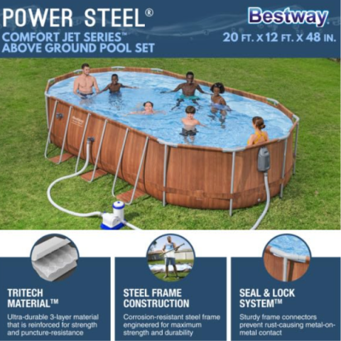 Piscină, carcasă metalică, Piscină Bestway Power Steel Oval 610x366x122 cm – 20241L, cu pompă 9463 l/h, hidromasaj, LED, cadru metalic [15]