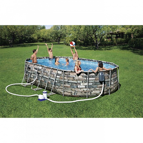 Piscină, carcasă metalică, Piscină Bestway Power Steel Oval 610x366x122 cm – 20241L, cu pompă 9463 l/h, hidromasaj, LED, cadru metalic [1]