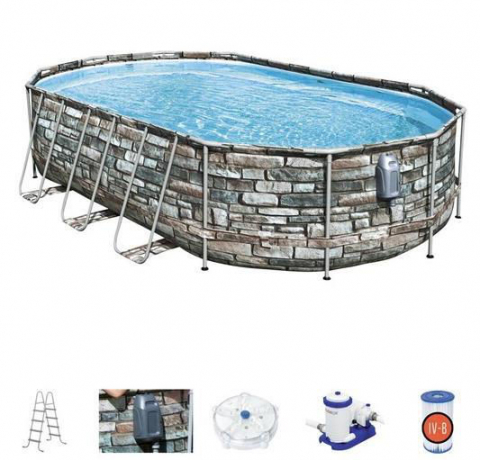 Sport și Agrement - Piscină, carcasă metalică, Piscină Bestway Power Steel Oval 610x366x122 cm – 20241L, cu pompă 9463 l/h, hidromasaj, LED, cadru metalic