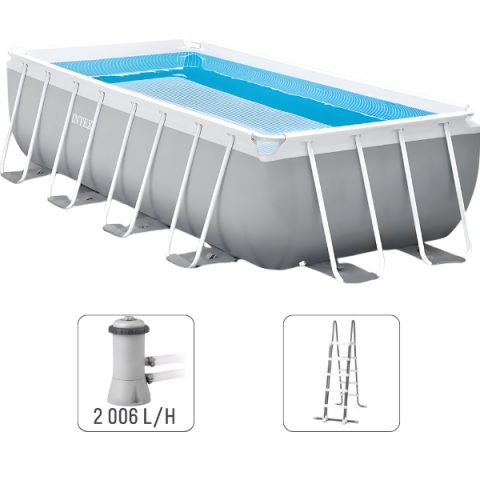 Piscine si Accesorii - Piscină INTEX Prism Frame Rectangular 400x200x100 cm – Ediția Deluxe pentru confort, siguranță și distracție de vară!