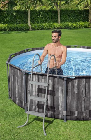 Bestway Piscină Steel Pro MAX 366x100 cm, 9150L, cadru metalic, cu pompă de filtrare și scară, imprimeu lemn [3]