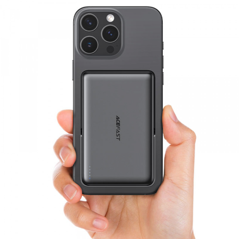 Electronice - Powerbank Magnetic M17 cu Stand, Încărcare Rapidă PD20W/22.5W, Wireless 15W, 10000mAh, Negru