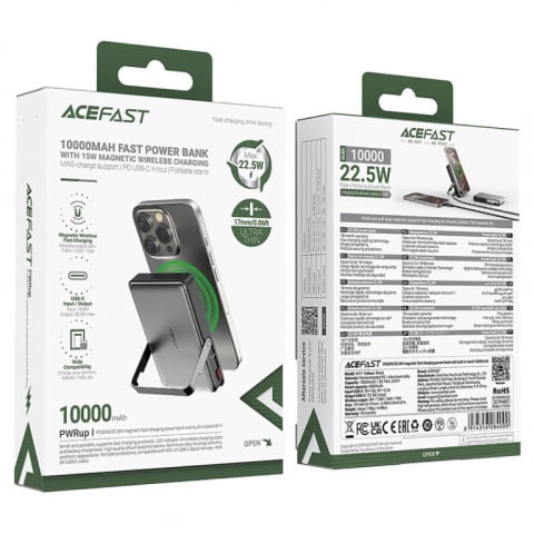 Магнитный Powerbank M17 со стойкой, Быстрая зарядка PD20W/22.5W, Беспроводная 15W, 10000mAh, Черный [4]