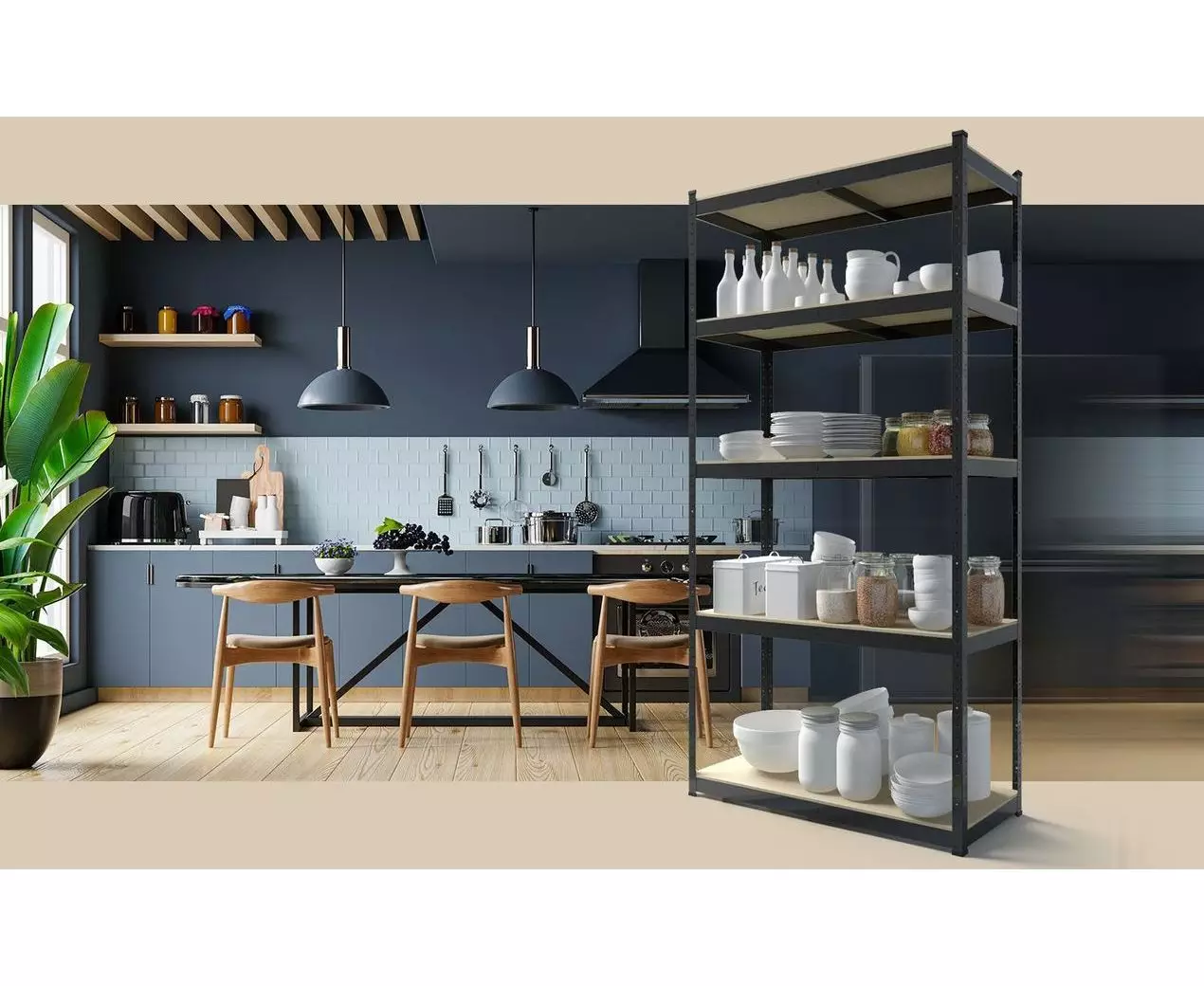 Raft metalic de depozitare Euro Raft Budget 1800x600x400 mm, 5 rafturi MDF, antracit [1]