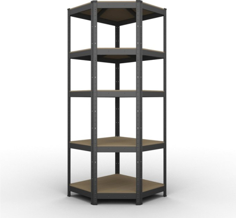 Rafturi pentru depozitare - Raft metalic de depozitare Euro Raft Budget colț 1800x700x400x425 mm, 5 rafturi MDF, antracit
