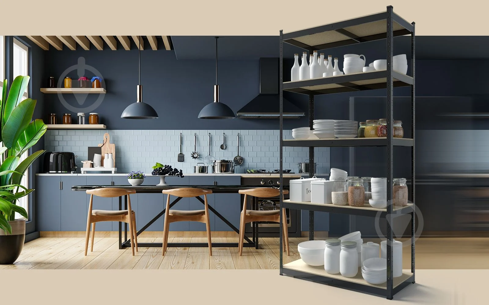 Металлический стеллаж для хранения Nex Standard, 5 полок из МДФ, 1800x900x400 мм, антрацит [1]